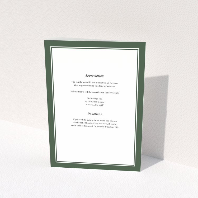 Funeral order of service program design reverse side with green border no photos Portrait