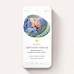 A digital baby announcement named "Organic". It is a smartphone screen sized announcement in a portrait orientation. It is a photographic digital baby announcement with room for 1 photo. "Organic" is available as a flat announcement, with tones of white and yellow.