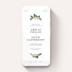 A digital save the date named "Rose bouquet ". It is a smartphone screen sized save the date in a portrait orientation. "Rose bouquet " is available as a flat save the date, with tones of white and green.
