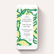 A digital wedding invite template titled "Fresh Vines". It is a smartphone screen sized invite in a portrait orientation. "Fresh Vines" is available as a flat invite, with tones of green and white.