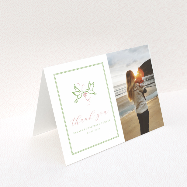 Baby thank you card design with one photo and green border.