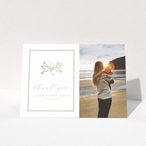 Baby thank you card design with one photo and green border.