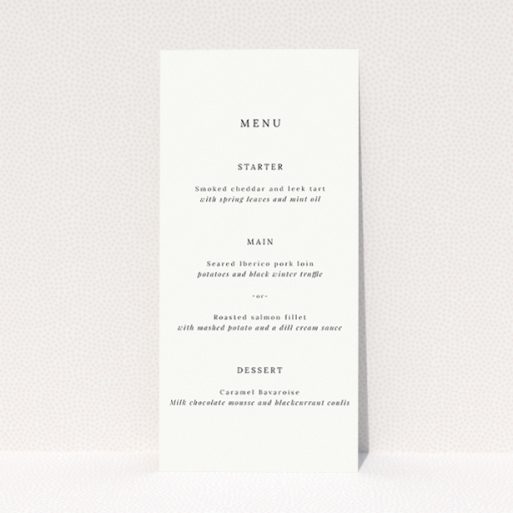 Elegant Announcement wedding menu template with a timeless monochrome palette and minimalist layout, perfect for couples seeking elegance and refinement This is a view of the front