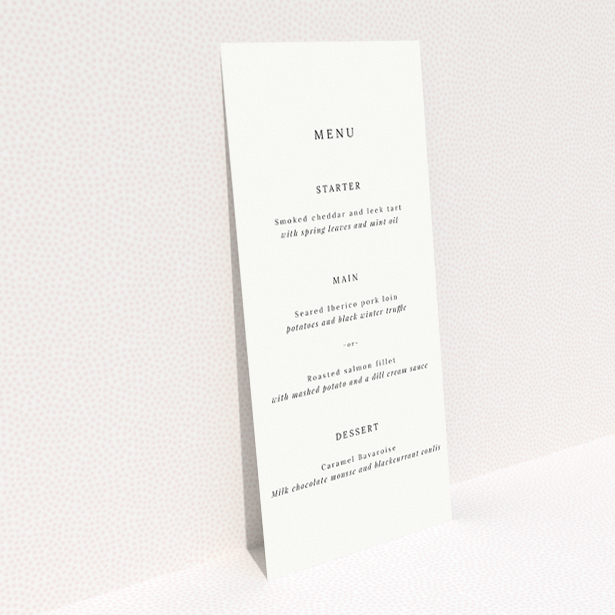Elegant Announcement wedding menu template with a timeless monochrome palette and minimalist layout, perfect for couples seeking elegance and refinement This is a view of the back