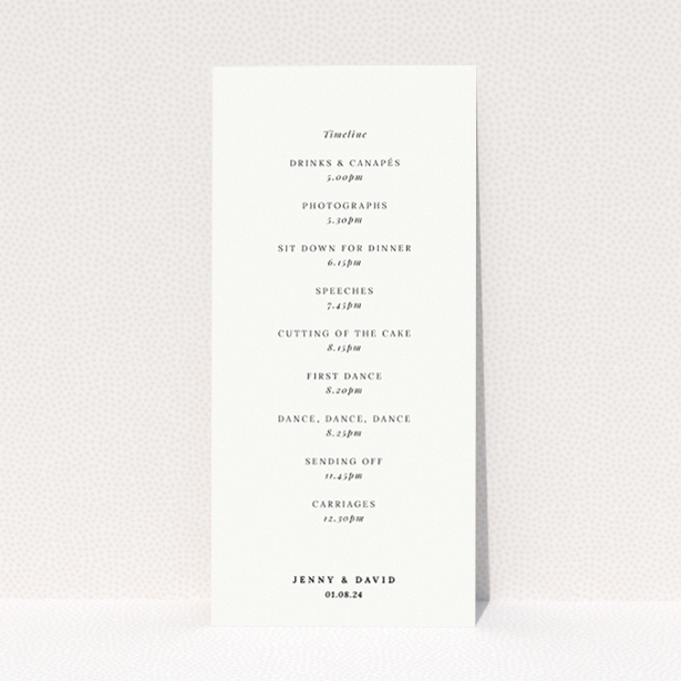 Elegant Announcement wedding menu template with a timeless monochrome palette and minimalist layout, perfect for couples seeking elegance and refinement This is a view of the back