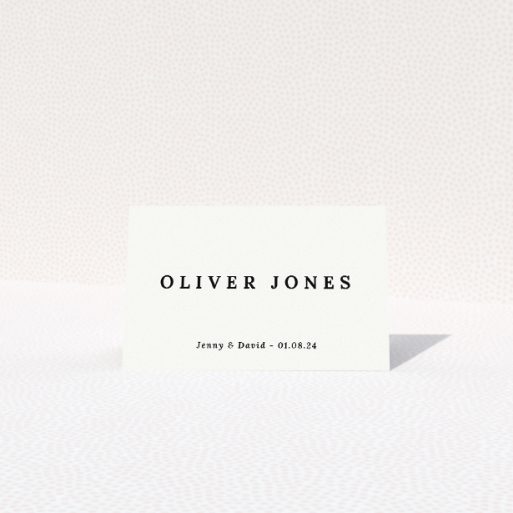Wedding place card template featuring elegant announcement design. This is a view of the front