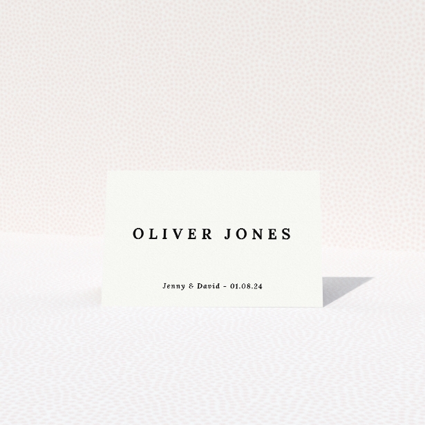 Wedding place card template featuring elegant announcement design. This is a view of the front