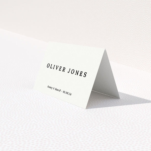 Wedding place card template featuring elegant announcement design. This is a third view of the front