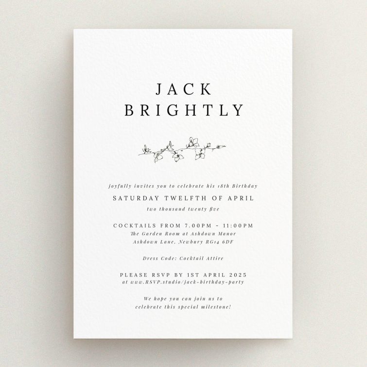 Elegant floral 18th Birthday Invitation design with one decorative illustration.