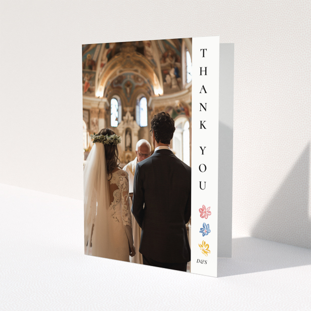 Wedding thank you card with bride and groom, one photo