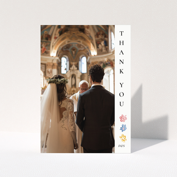 Wedding thank you card with bride and groom, one photo