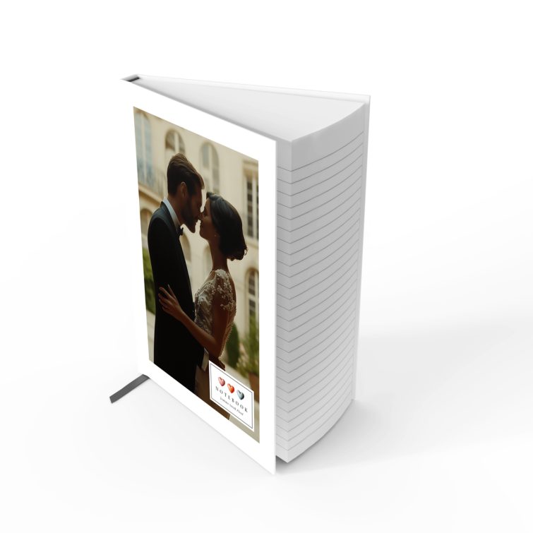 Elegant wedding-themed notebooks design with one photo on the cover spread.