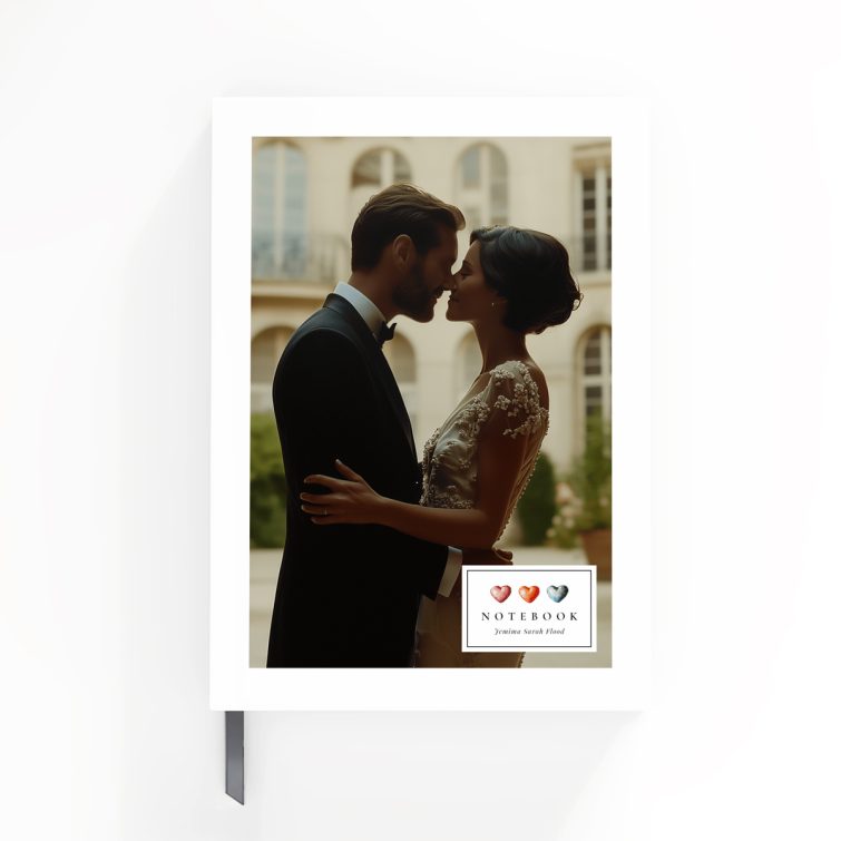 Elegant wedding-themed notebooks design with one photo on the cover spread.