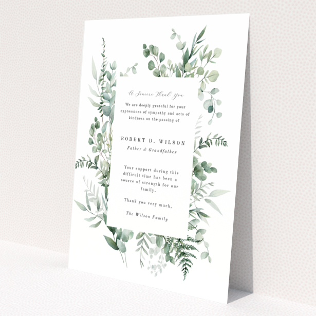 Funeral thank you card with floral design and no photos