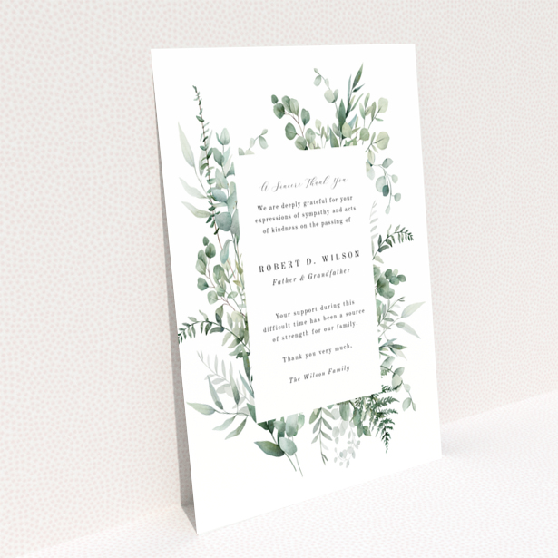 Funeral thank you card with floral design and no photos