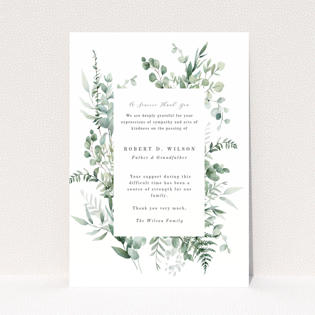 Funeral thank you card with floral design and no photos