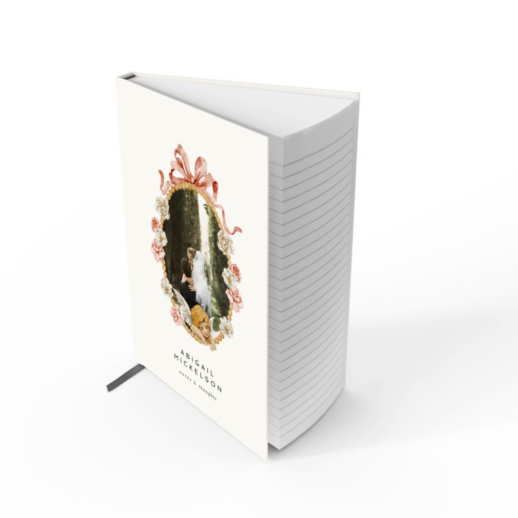 Elegant personalised wedding notebook design with one photo on the front cover by Utterly Printable.