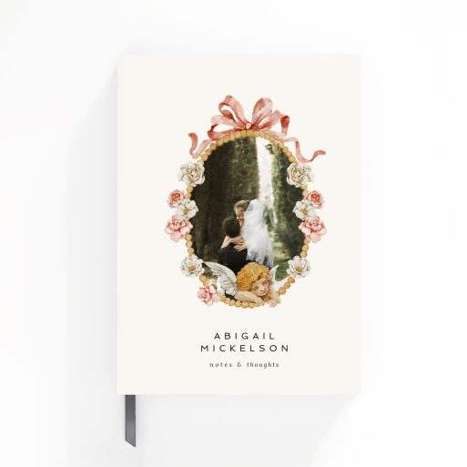 Elegant personalised wedding notebook design with one photo on the front cover by Utterly Printable.