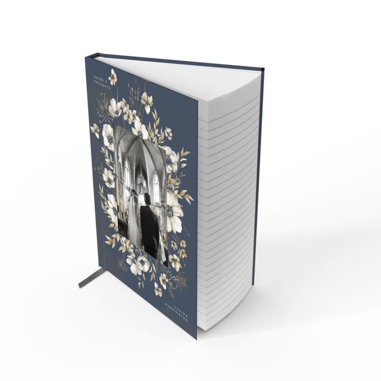 Elegant floral wedding notebooks with one photo on the cover design by Utterly Printable.