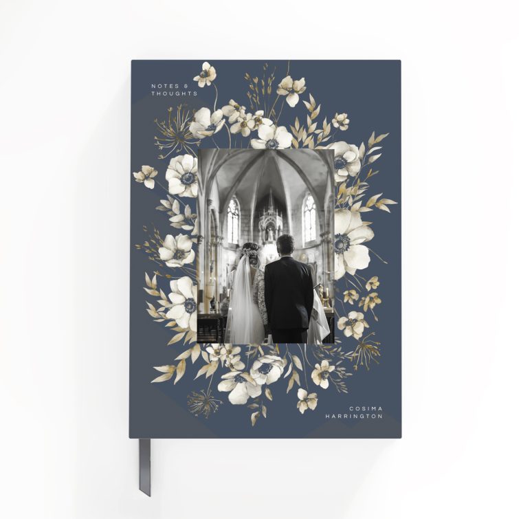 Elegant floral wedding notebooks with one photo on the cover design by Utterly Printable.