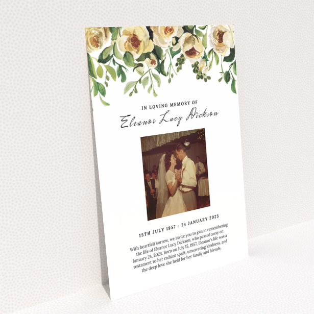 Funeral announcement reverse side with service details and wake details Portrait design no photos