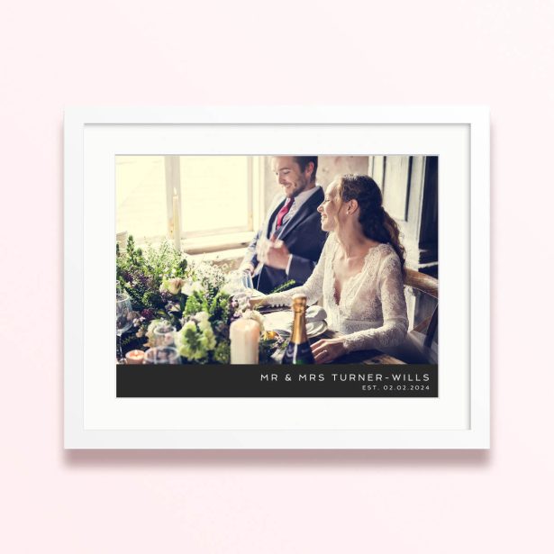 Framed and mounted photo print with one photo featuring a happy couple.