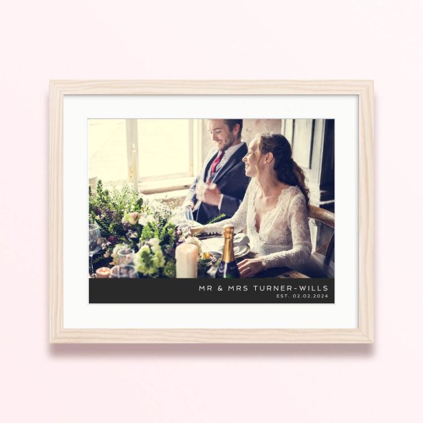 Framed and mounted photo print with one photo featuring a happy couple.