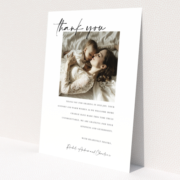 Baby thank you card reverse side featuring one photo with design name Portrait