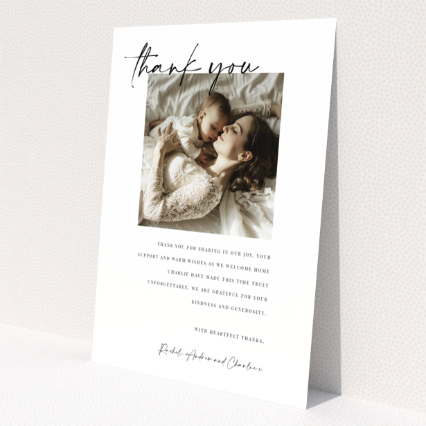 Baby thank you card with elegant design featuring one photo for expressing gratitude and appreciation.