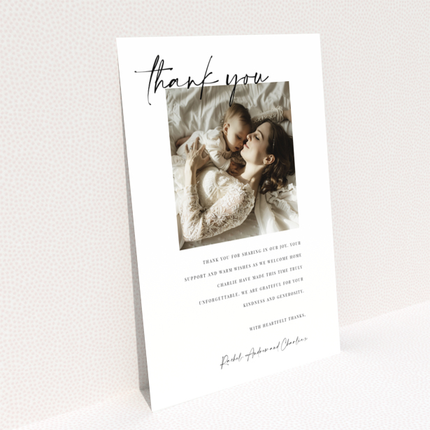Baby thank you card with elegant design featuring one photo for expressing gratitude and appreciation.
