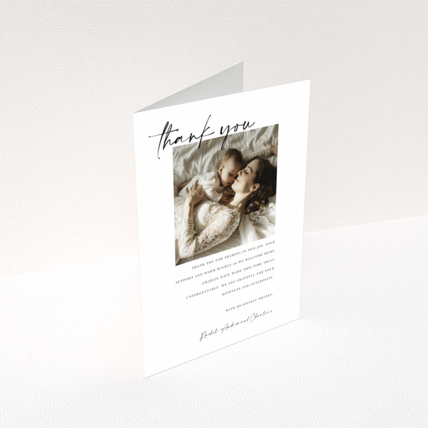 Baby thank you card with elegant design featuring one photo for expressing gratitude and appreciation.