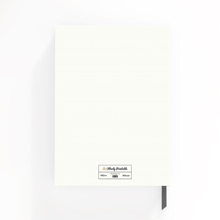 Portrait notebook design with four placeholder photos on the cover for personalised printing by Utterly Printable.