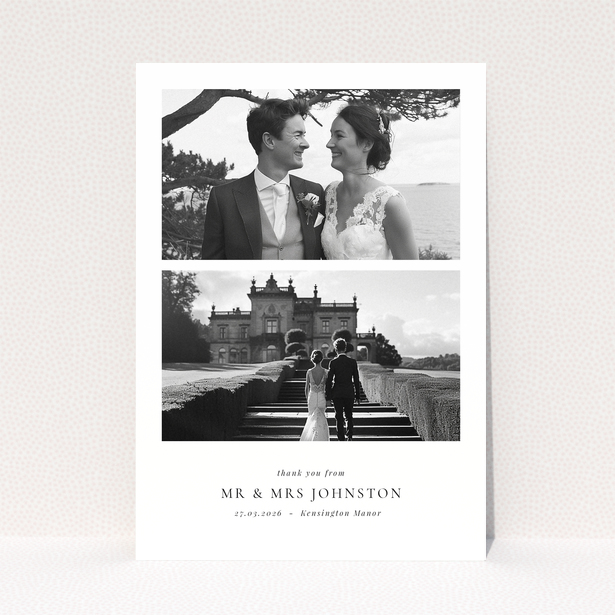 Wedding thank you card with two photos of the couple
