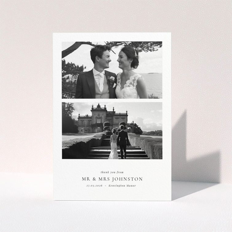 Wedding thank you card with two photos of the couple