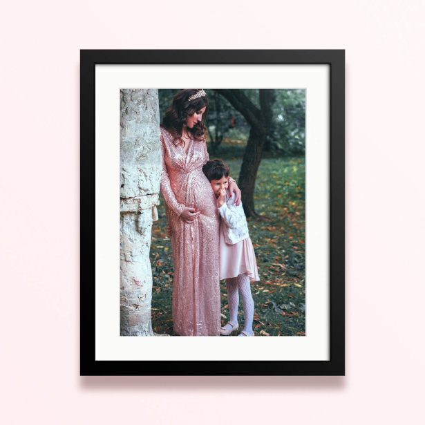 Customisable framed and mounted photo print with one photo in a sleek black frame