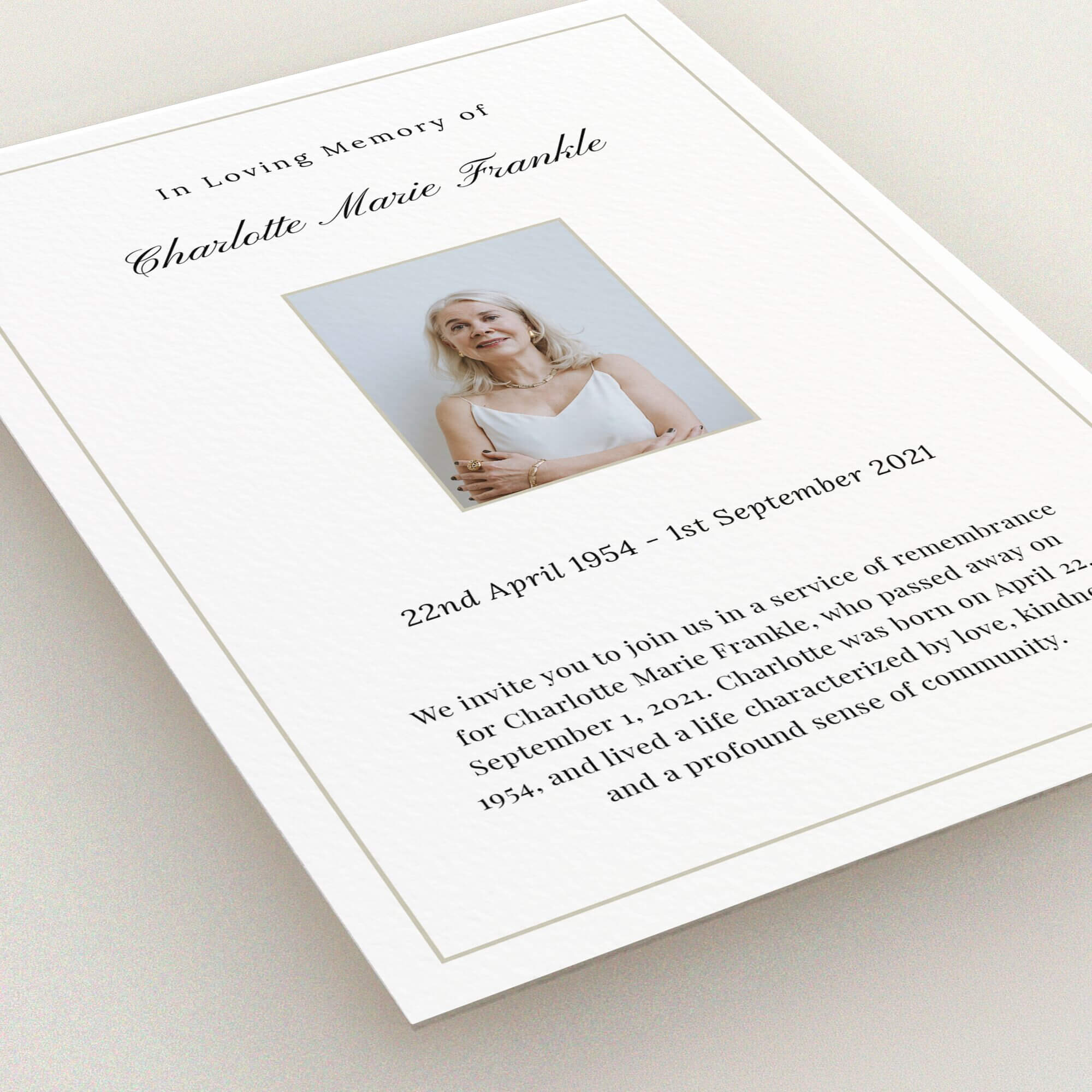 Elegant Reflection in Funeral Announcements