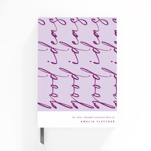 Elegant purple pattern on personalised notebook cover design by Utterly Printable with no photos.