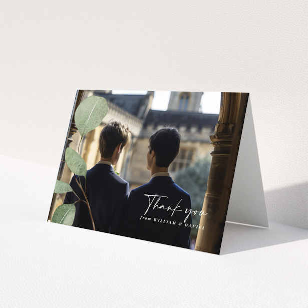 Personalised thank you card design featuring two photos