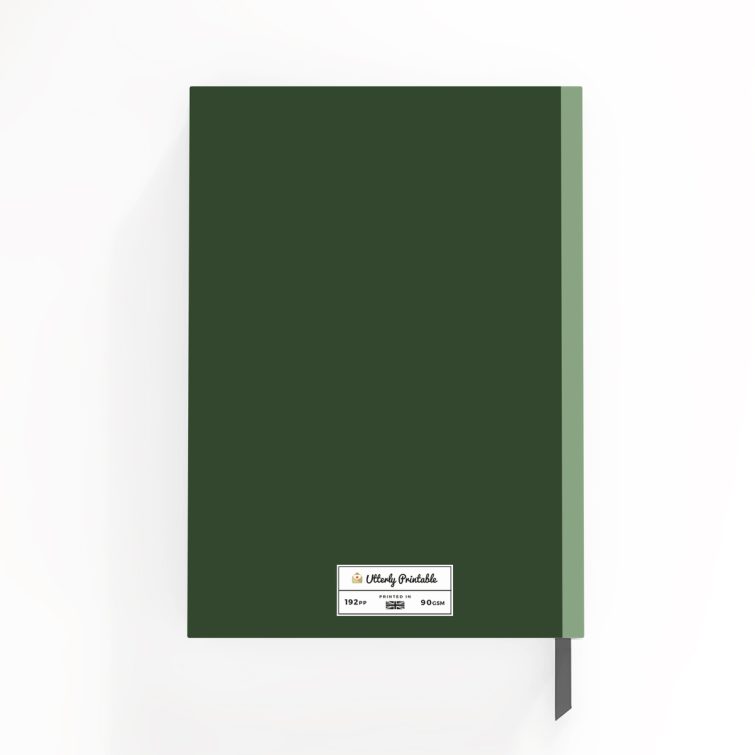 Floral notebook design with one photo placeholder on a green background from Utterly Printable.