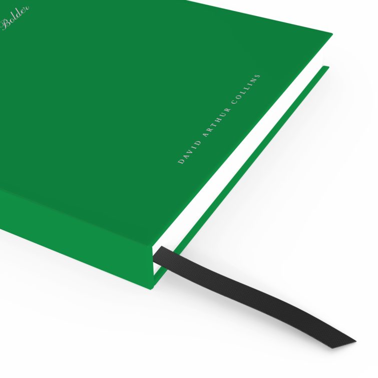 Green notebook cover design with one illustrative graphic on front, featuring personalised text options and Utterly Printable branding.