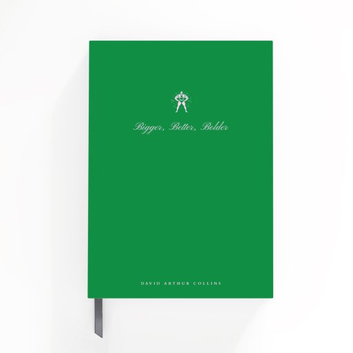 Green notebook cover design with one illustrative graphic on front, featuring personalised text options and Utterly Printable branding.