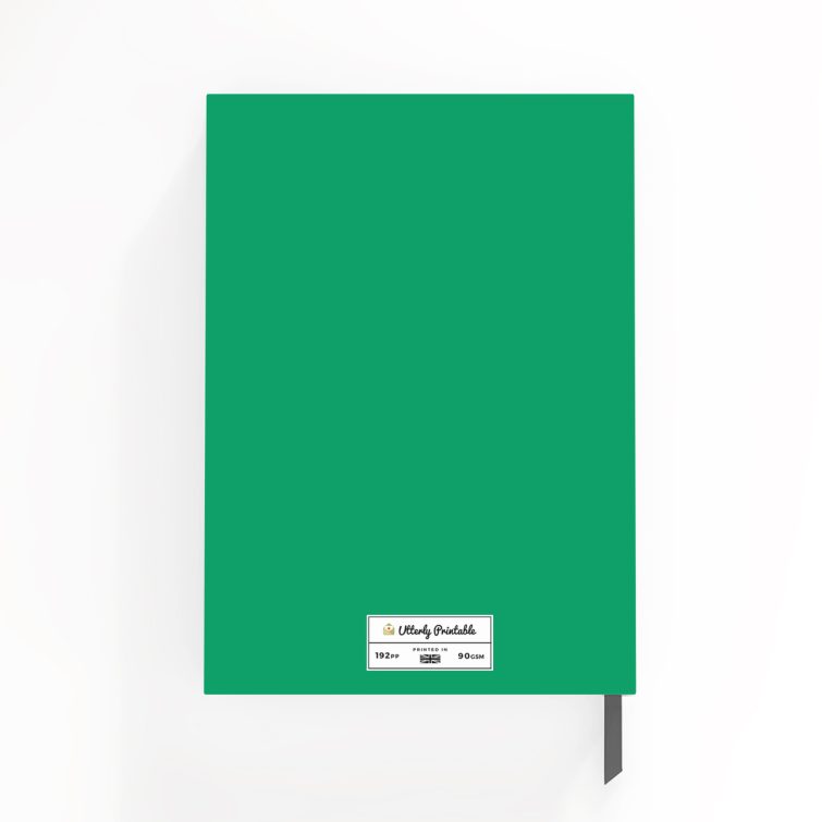 Green stylish personalised notebooks with one abstract image on cover design.