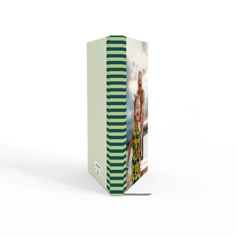 Personalised notebook cover design with striped pattern and one photo on the front, ideal for custom printing by Utterly Printable.