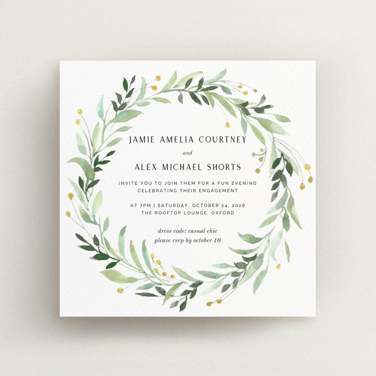 Elegant floral engagement party invitations design with one photo placeholder