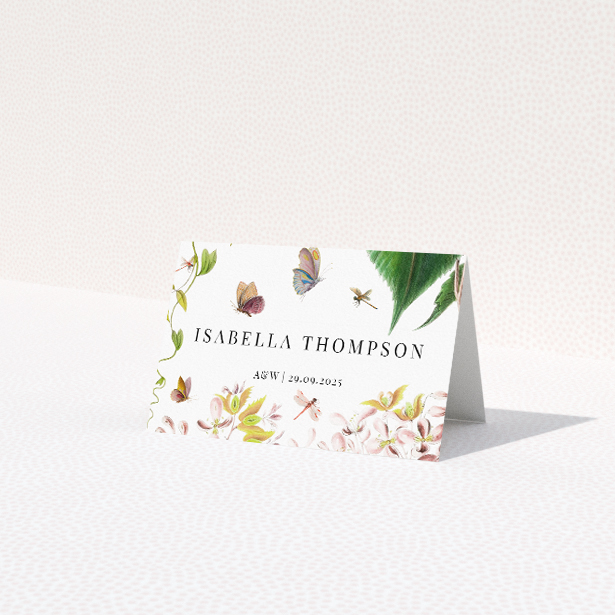 English Garden Delight Place Cards - Enchanting Floral Wedding Place Card Template with Vibrant Botanical Design. This is a view of the front