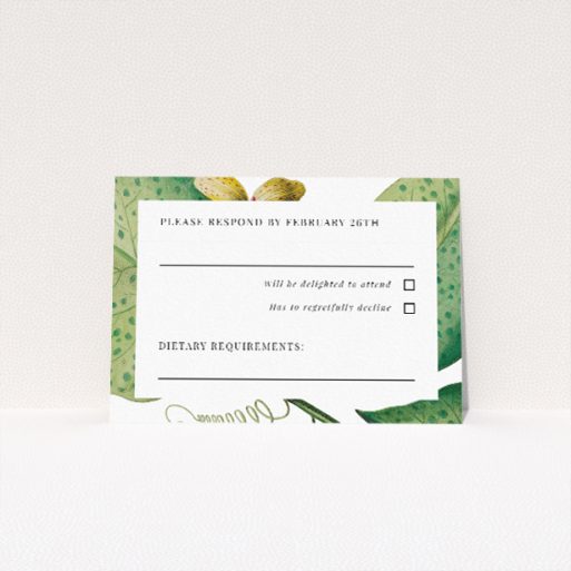 RSVP card template from the English Garden Delight suite, showcasing vibrant botanical beauty in vivid hues, capturing the essence of a traditional English garden for couples seeking a celebration filled with natural charm and elegance This is a view of the front