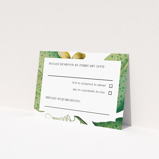 RSVP card template from the English Garden Delight suite, showcasing vibrant botanical beauty in vivid hues, capturing the essence of a traditional English garden for couples seeking a celebration filled with natural charm and elegance This is a view of the front