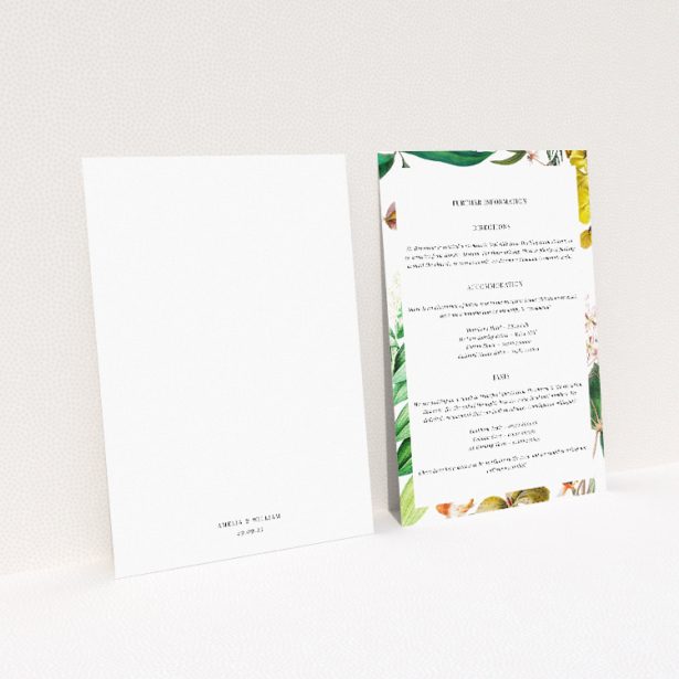 English Garden Delight wedding information insert card featuring vibrant floral motifs evoking the allure of an English garden in full bloom. This image shows the front and back sides together