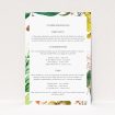 English Garden Delight wedding information insert card featuring vibrant floral motifs evoking the allure of an English garden in full bloom. This is a view of the front