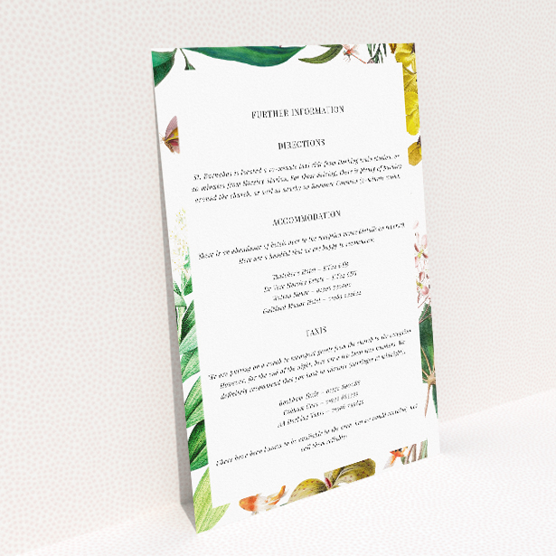 English Garden Delight wedding information insert card featuring vibrant floral motifs evoking the allure of an English garden in full bloom. This image shows the front and back sides together